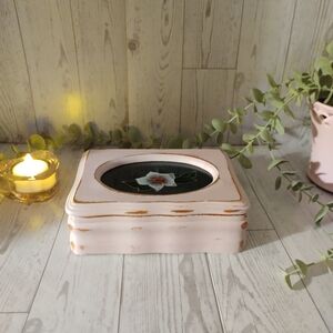 Vintage Upcycled Small Pink Shabby Chic  Wooden Jewelry Box with Velvet Lining
